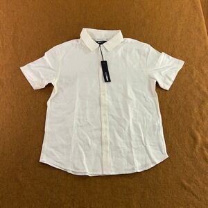 NovaMen Mens Size Medium White Bahamas Linen Classic Button Up Shirt NWT